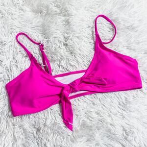 AMAZON • Bright Neon Hot Pink Tie Front Triangle Swim Bikini Top
